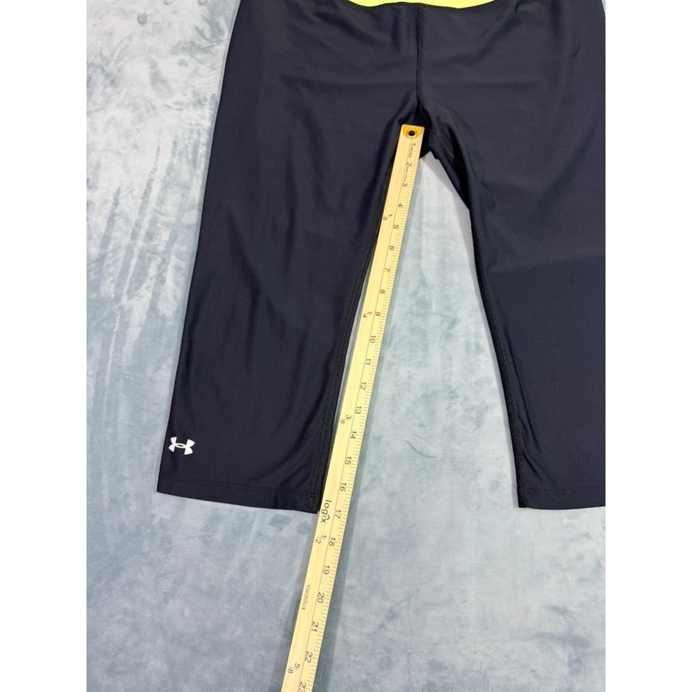 Under Armour HeatGear Womens Large Black Neon Yellow Cropped Leggings Fitted - Picture 5 of 8